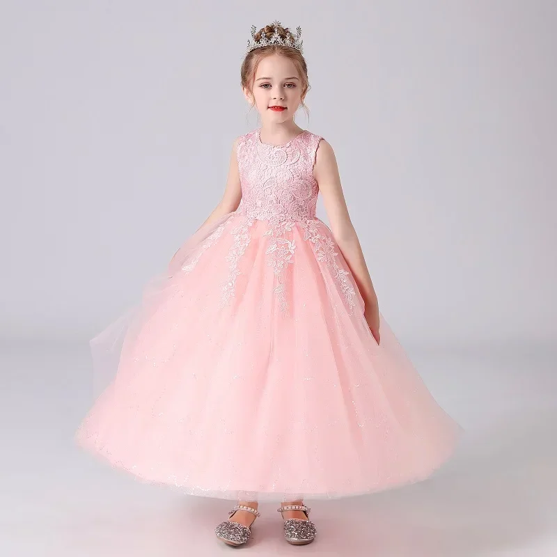 Kids Dresses For Girls Frock Flower Beading Gown Birthday Wedding Party Princess Evening Summer Children's Long Dress 8991