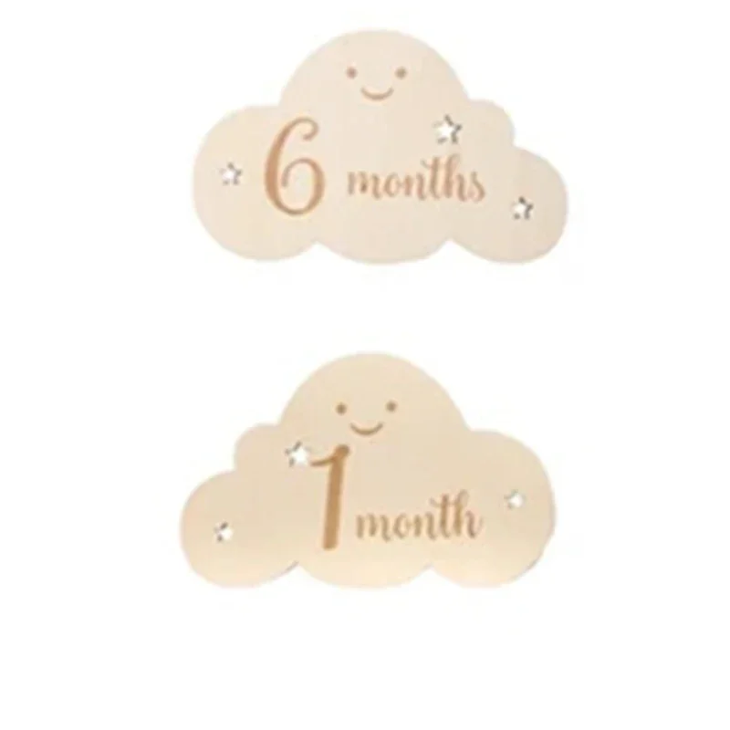 Cartão de madeira Milestone para o Bebê Recém-nascido, Bonito Cloud Shape, Fotografia Props, Acessórios, Cartão Mensal Sticker, Presente, 8 PCs/Set