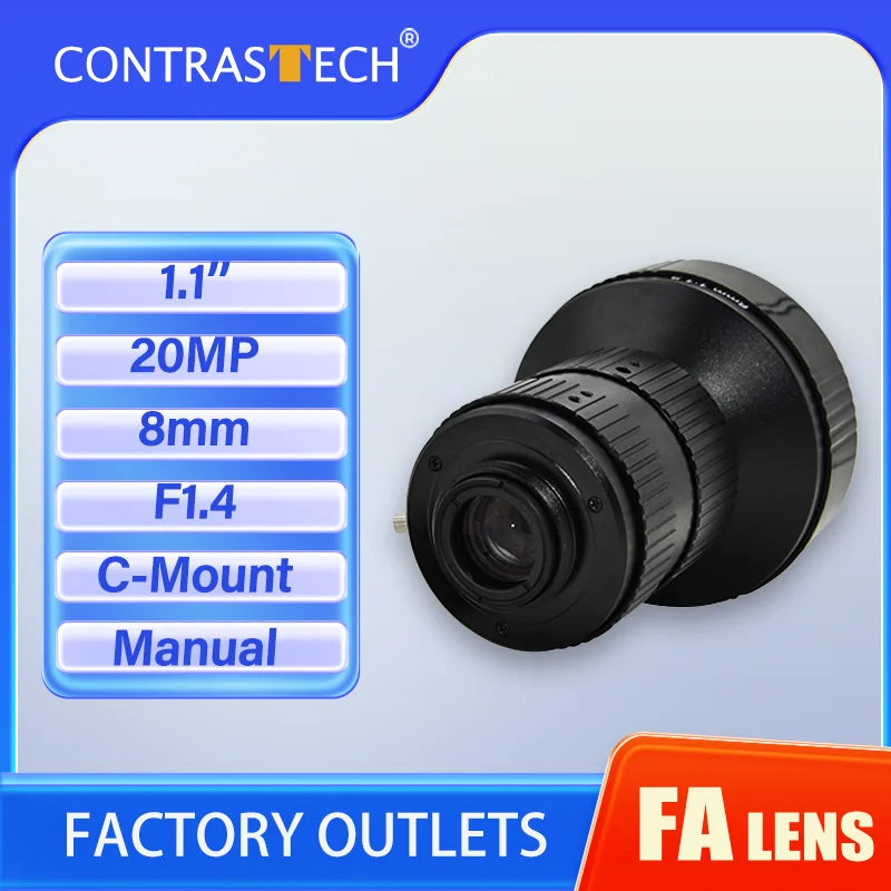 CONTRASTECH 8mm Prime Lenses 1.1 Inch 20MP High Resolution C Mount F1.4 Manual Iris Machine Vision Cameras FA Lens Accessories
