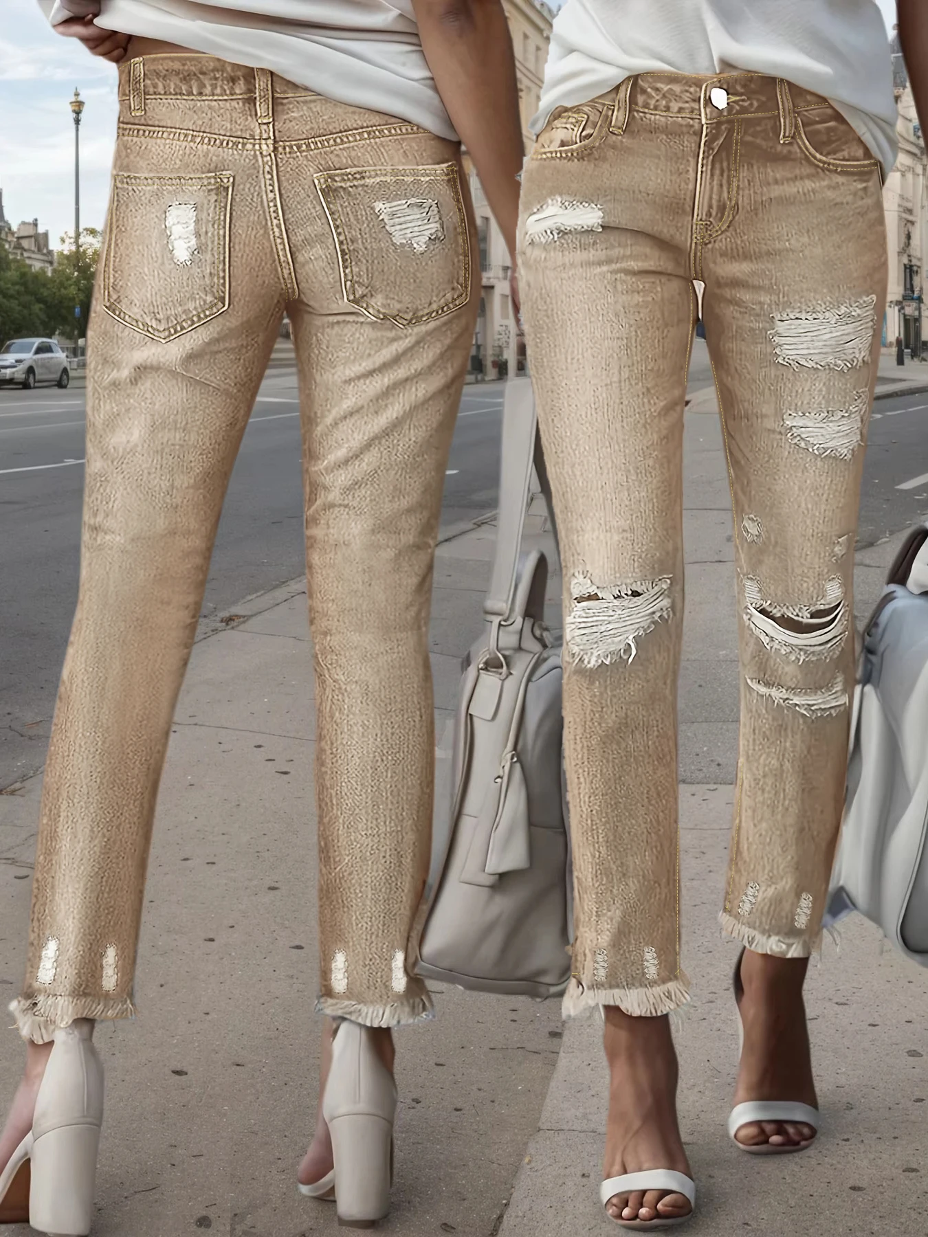 جينز ضيق عالي الخصر مقاس كبير، تصميم كلاسيكي مغسول ومستر، جينز نسائي مريح بمقاس كبير.