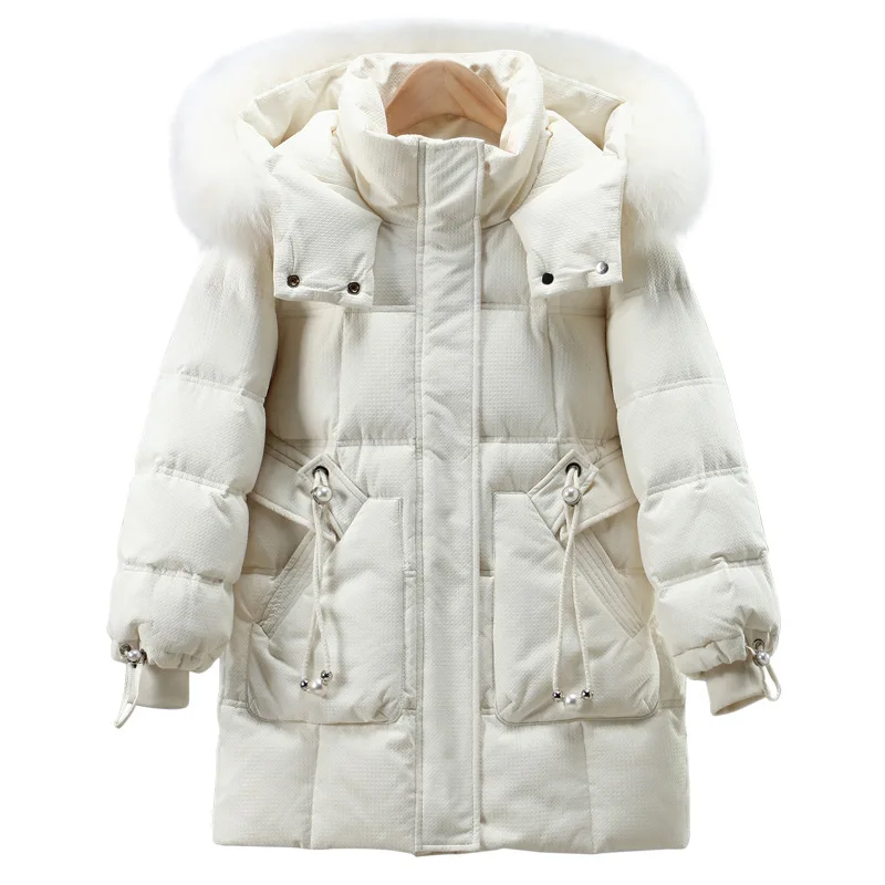 2024 Russian Winter Down Jacket For Girls 90% White Duck Down Thick Warm Long Teenage Girl Outwear Coat 5-14 Years Kids Parka