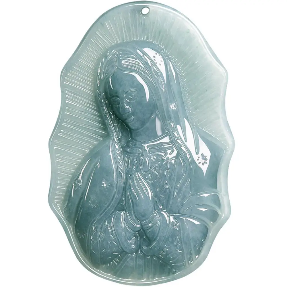 الطبيعية A-الصف الجاديت المياه الزرقاء مريم العذراء قلادة من اليشم عالية الجودة مجوهرات الأزياء الرائعة أفضل بيع هدايا العيد الجميلة