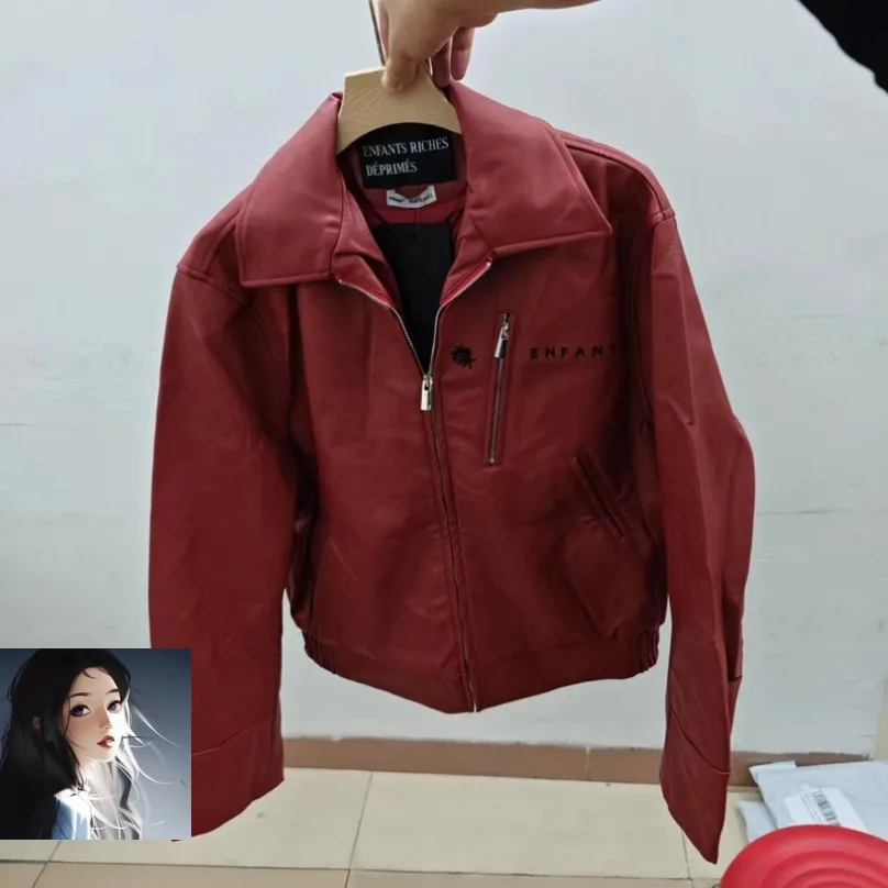 ERD Chest Embroidery Logo ENFANTS RICHES DEPRIMES Jackets Men Women High Quality Red Leather Zipper Jackets Coat with Dust Bag