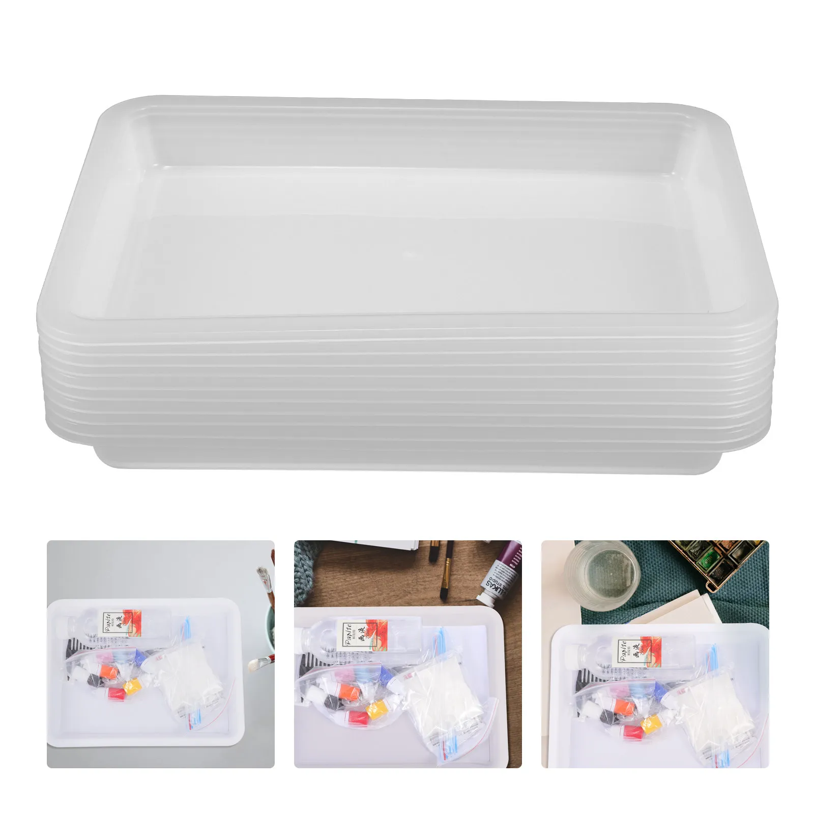 

10pcs Plastic Art Tray Stackable Transparent Craft Tray For Kids Activity Bead Organizing Sensory Projects Storage Display
