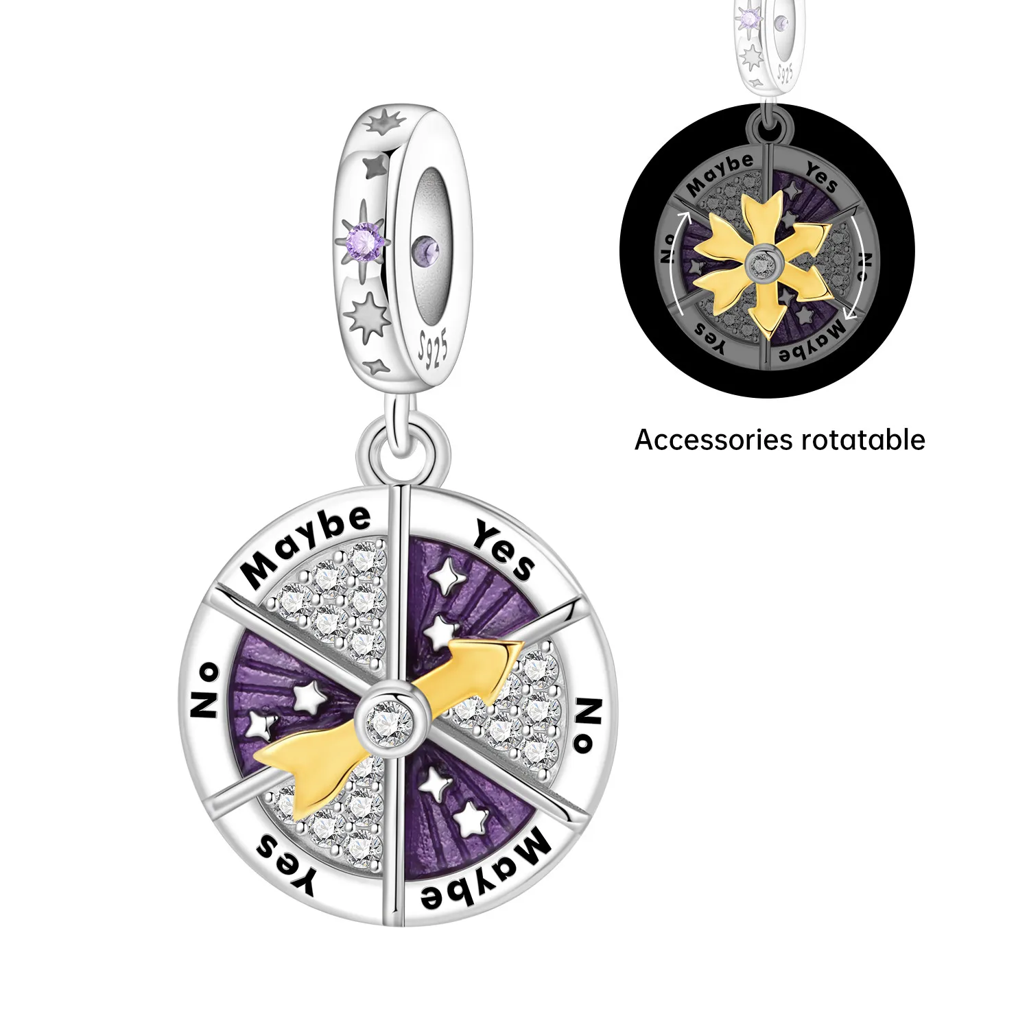 Orstarry 925 Sterling Silver Rotate To Choose Yes Or No Beads Original Pendants Bracelet Charm Jewelry Party DIY Trendy Gifts