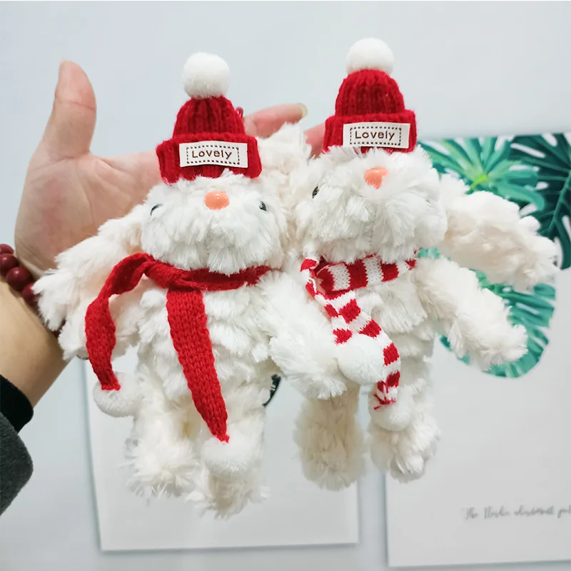 

Christmas Cute Bunny Plush Keychain Fluffy Rabbit Bag Charm with Hat Scarf for Girls Women Kids Holiday Gift Daily Accessory