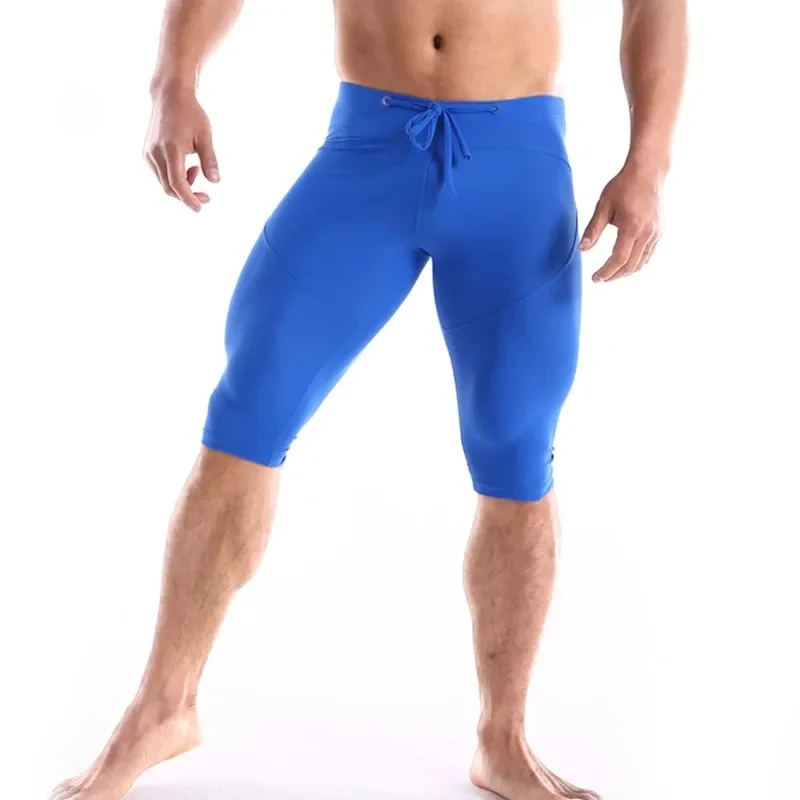 

Men's Thin Sports Knee-Length Tights Boxer Shorts Slim Fit Sports Panties Fitness Basketball Running Tight Legging Lace Up Trunk