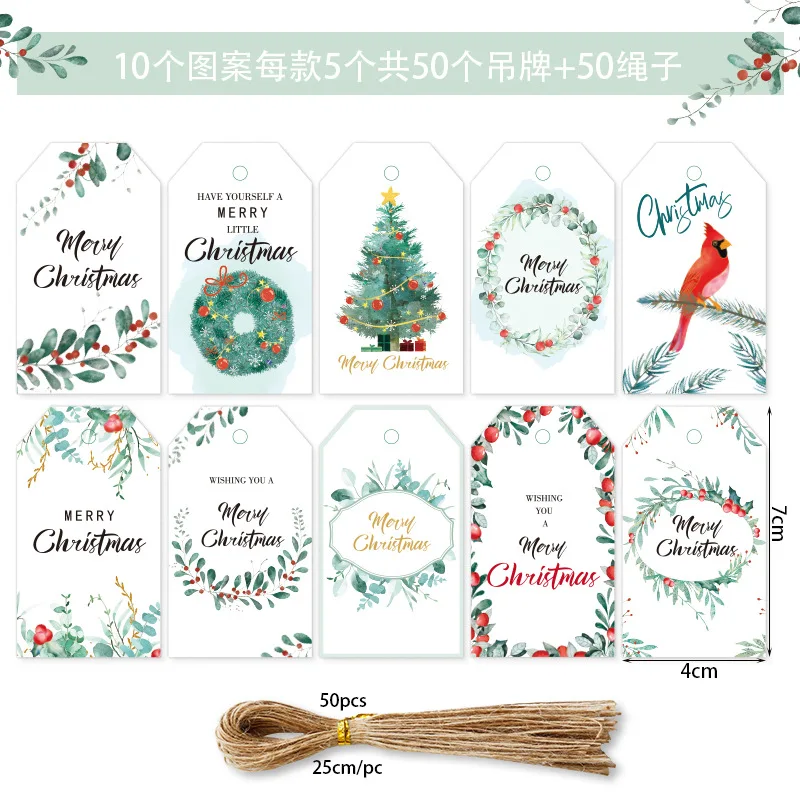 50pcs Christmas DIY Kraft Tags Merry Christmas Labels Gift Wrapping Paper Hang Tags Christmas Tree Paper Cards Party Supplies