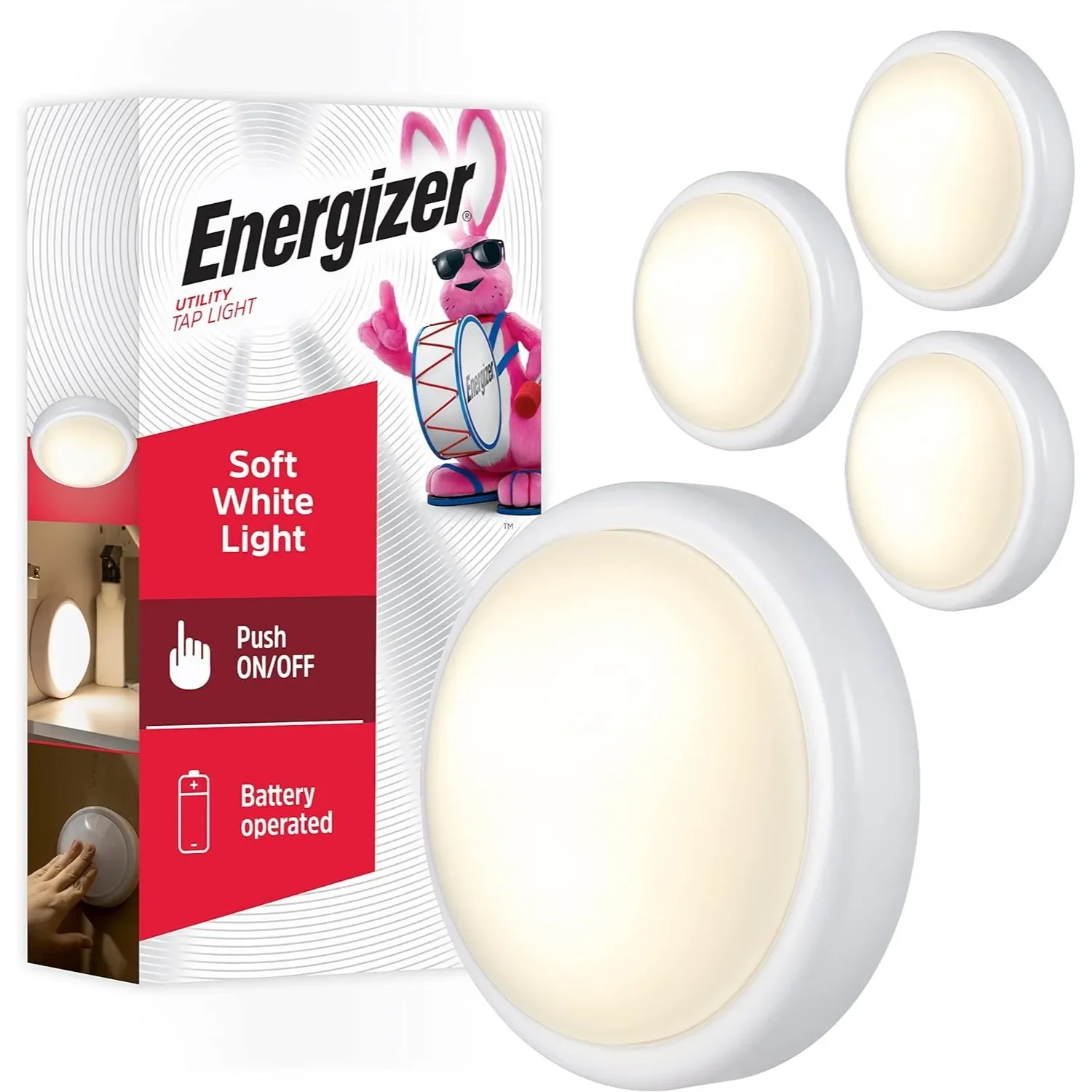 

Battery Operated LED Tap Light 4 Pack for Under Cabinet Kitchen Closet Pantry Garage Nightlight with AA Batteries