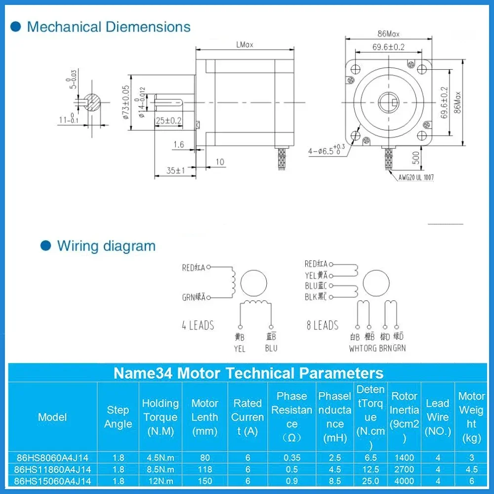 Kit de moteur pas à pas CNC, diamètre instantané 2PH, arbre de 14mm, NEMA 34 avec alimentation et pilote HB860C pour tour de gravure, 4,5 Nm, 8,5 Nm, 12,5 Nm