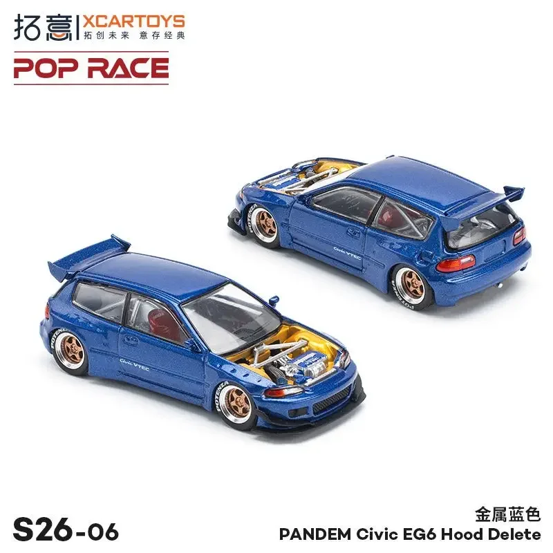 **Pre-order **Xcartoys X POPRACE 1:64 PANDEM Civic EG6 With Open Hood Metallic Blue Diecast Model Car