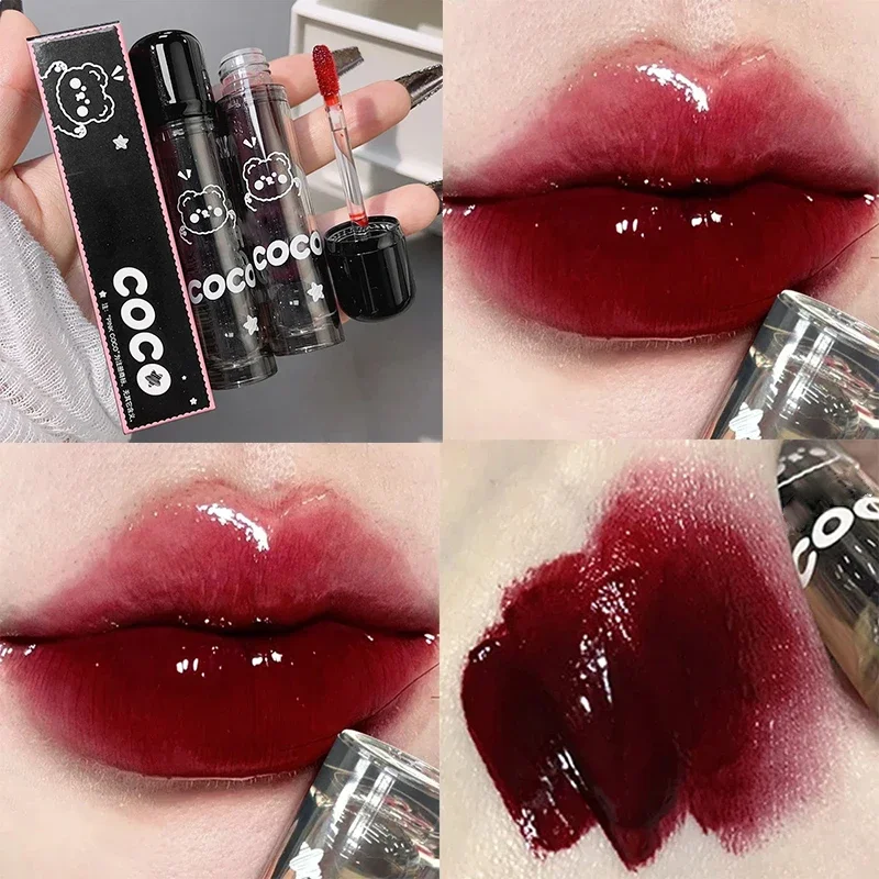 Błyszczyk do ust Mirror Juice Black Water-light Glass Waterproof Red Tea Brown Liquid Lipstick Lasting Nude Lip Tint Makeup Cosmetics