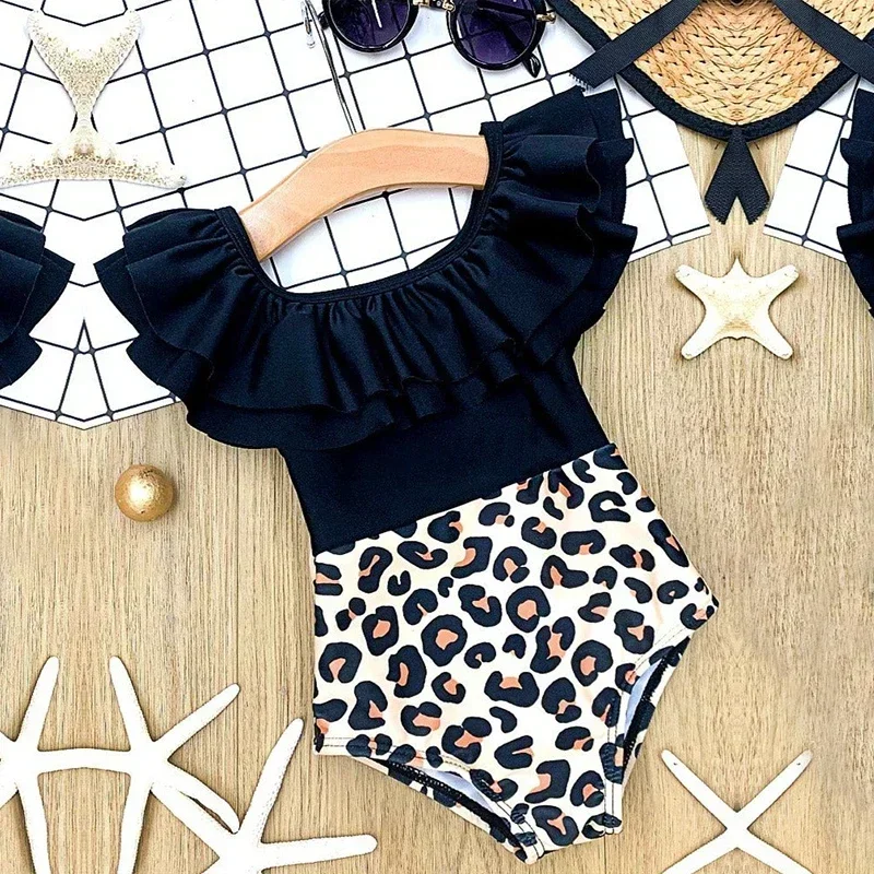 Fashion Print Leopard Baby Girls Swimsuit 1-5 Years Toddler Girls One-piece Swimwear Children Summer Beach Wear Swimming Outfit