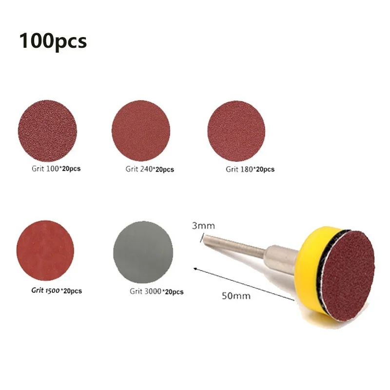 100 adet 1 inç 25mm zımpara diskleri ped 100-3000 Grit aşındırıcı parlatma pedi seti Dremel döner aracı sandaccessories aksesuarları