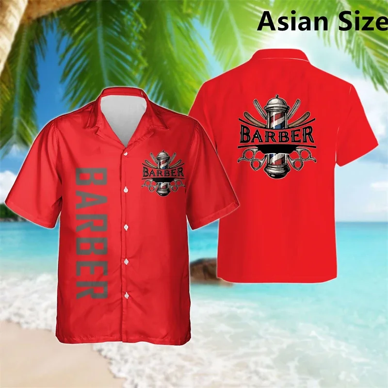 

Simple Fashion Barber Graphic Shirts Summer Trend Short Sleeve 3D Print Lapel Workwear Shirt Casual Breathable Loose Unisex Tops