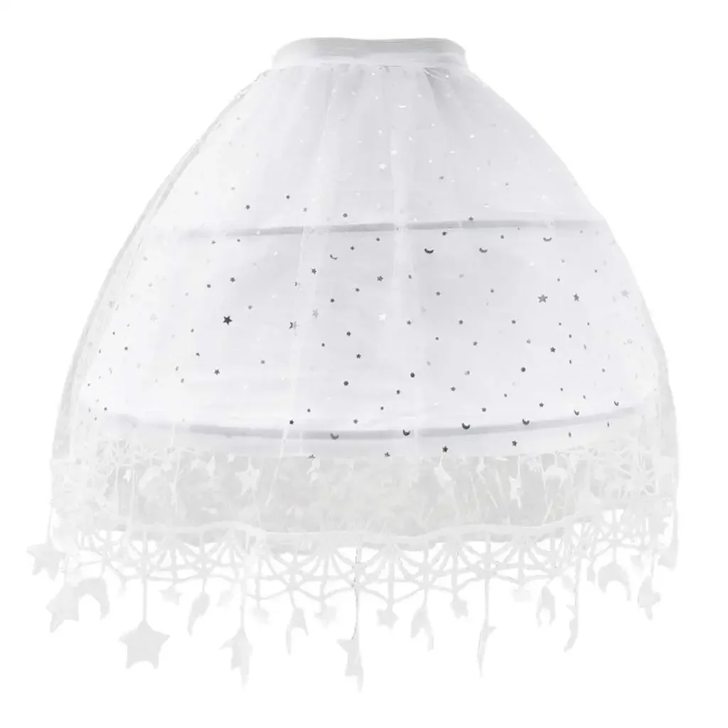 Women Lolita White Tulle Petticoat Skirt Sweet Moon Star Fringe Tassel Hem Adjustable 2 Hoops Underskirt Prom Crinoline 2023