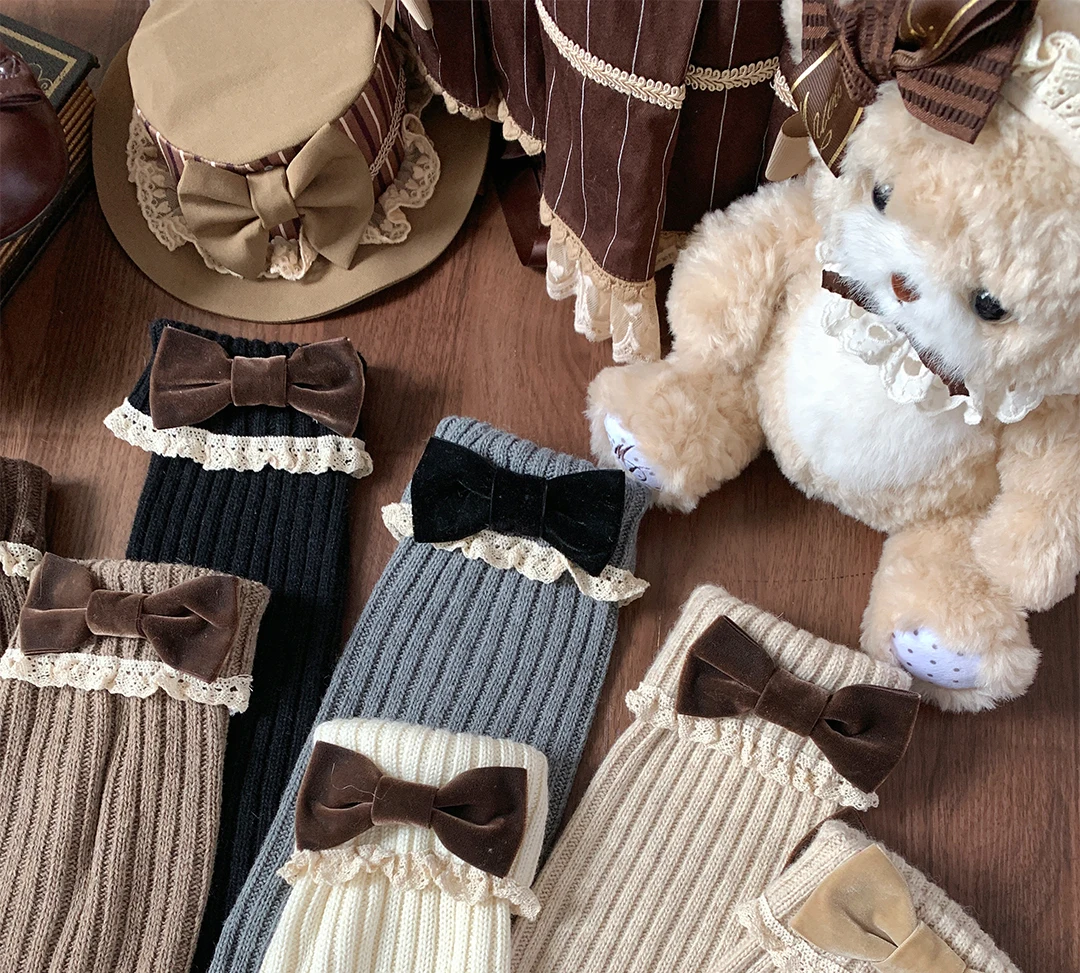 Original Wool Knitted Socks Soft Girl Cover Autumn and Winter Lolita Cute Plush Leg Cover Japanese Jk Lace Media Tube for Women