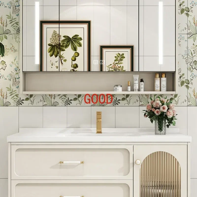 European Oak Bathroom Cabinet Smart Mirror Cabinet Ceramic Washbasin Nordic Bathroom Vanity Cabinet Sink Bathroom Furniture