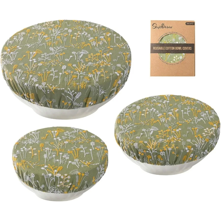 أغطية أوعية قابلة لإعادة الاستخدام لخبز الخبز المطرز الهندباء الكتان نسيج القماش القطني قابل للغسل مع غطاء مرن لـ #1