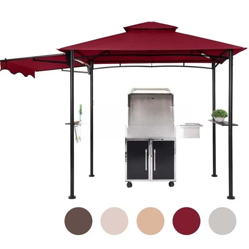 Factory Directly Promotional Gazebo Collection Side Awnings Shelves 2-Tier Patio BBQ Grill Gazebo Canopy 5x8 Ft. for Barbecue