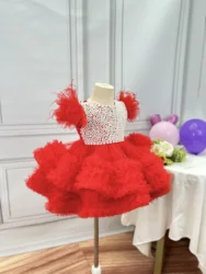 Luxury First Year Dress Princess Dress Birthday Party Pengpeng Dress Sequins First Christmas Dress Children's Show Host Dress