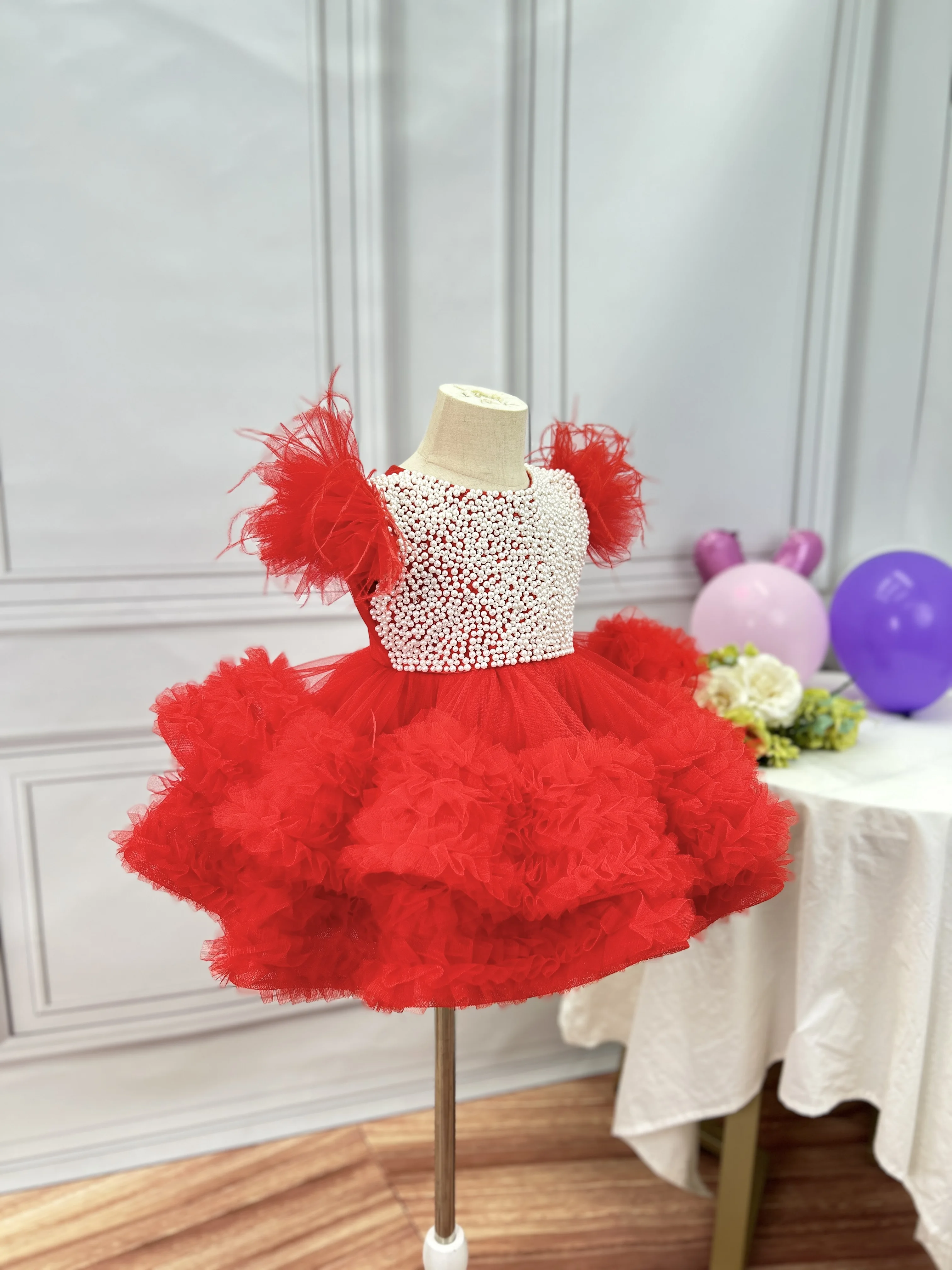 Luxury First Year Dress Princess Dress Birthday Party Pengpeng Dress Sequins First Christmas Dress Children's Show Host Dress