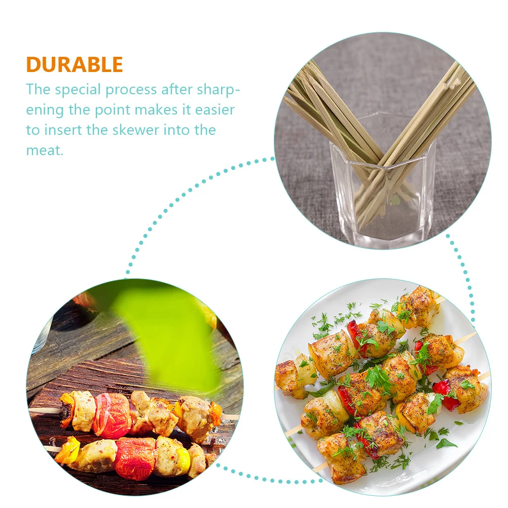 

100 Pcs BBQ Bamboo Skewers Flat Grilling Barbecue Bulk Needle Meat Kabob Sticks Food Grade Smooth Safe Easy Insert Vegetables