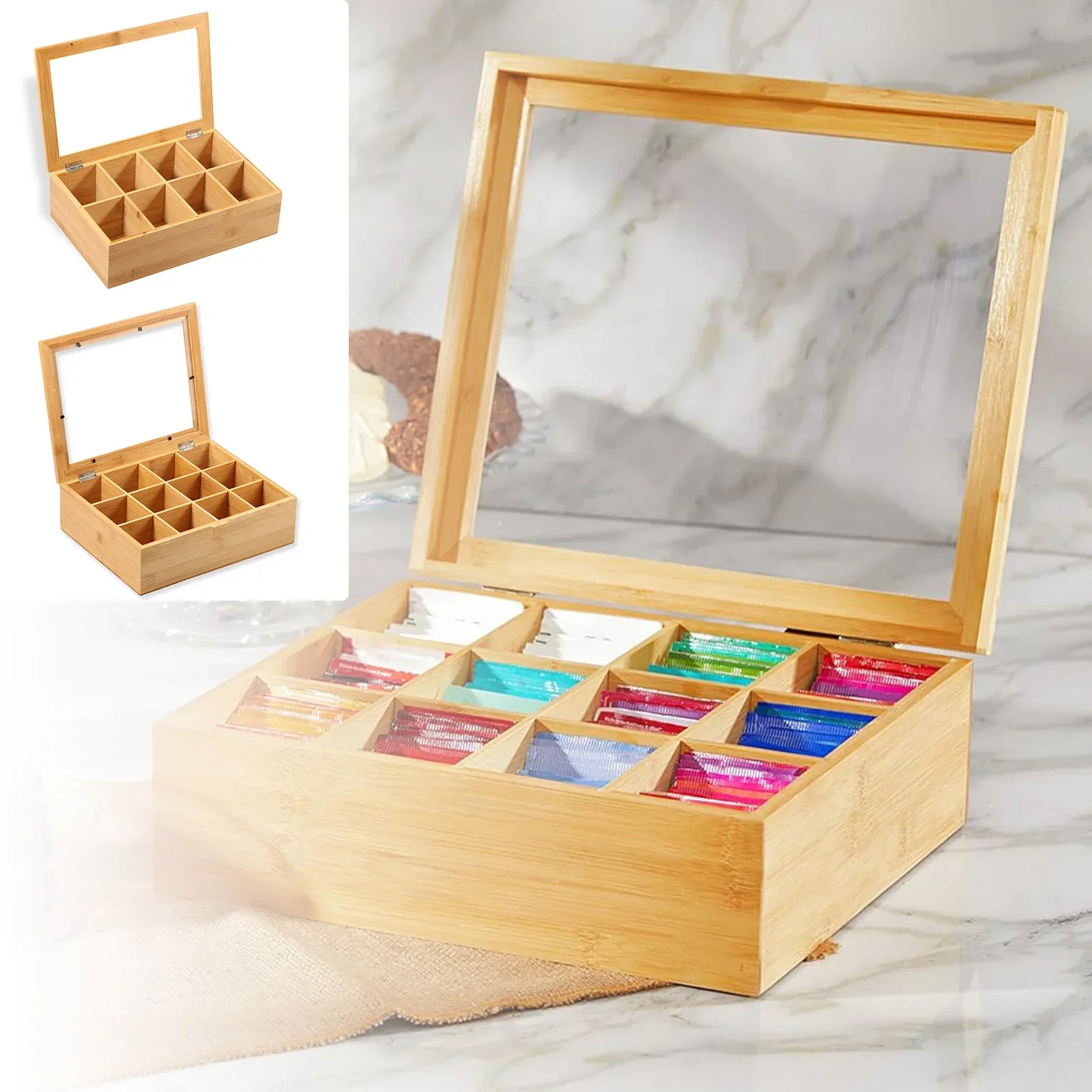 

Органайзер для чайных пакетиков из бамбука, прочный многофункциональный держатель для чайных пакетиков с отделениями, настольный контейнер для дома и офиса