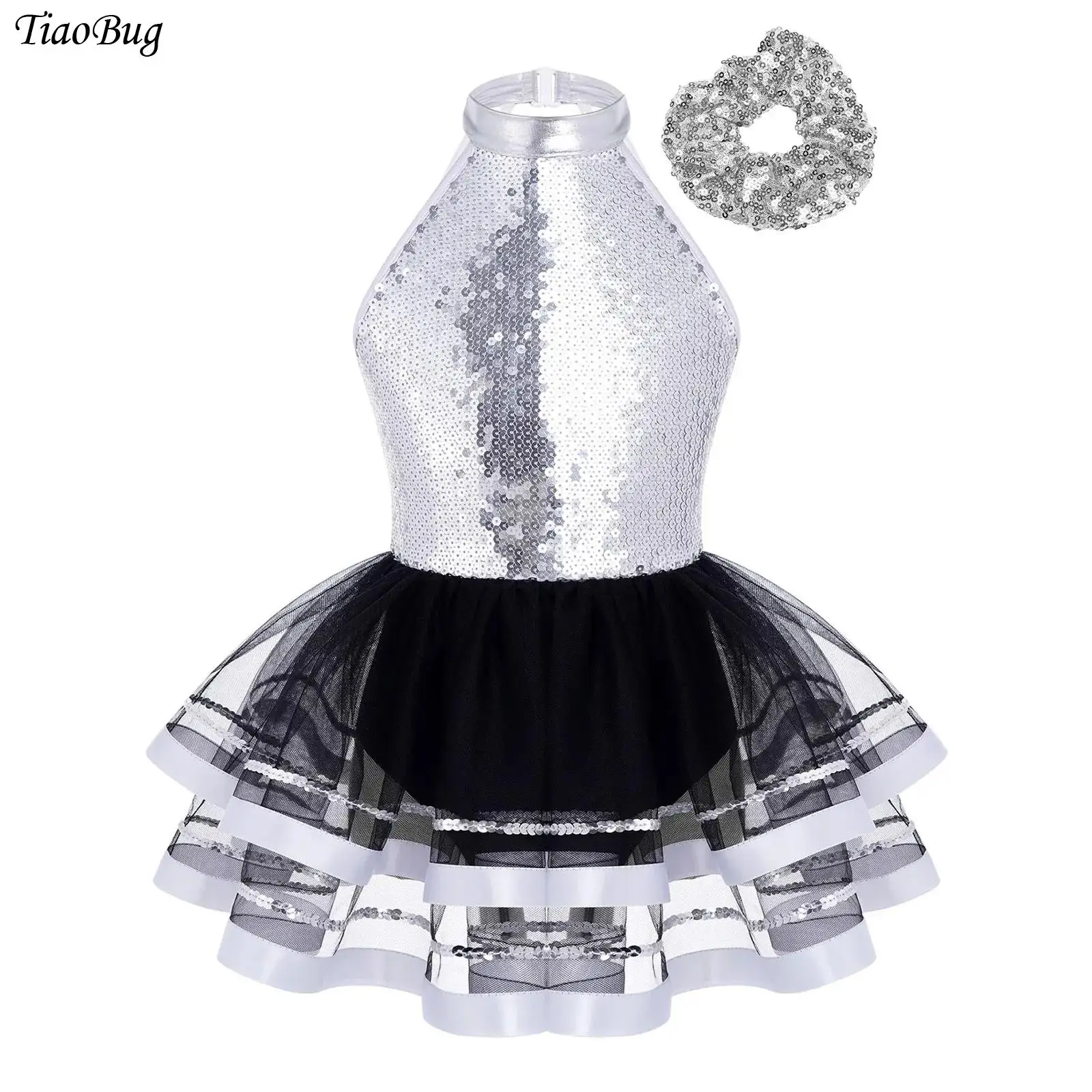 

Kids Girls Ballet Tutu Mesh Dance Dress 2Pcs Outfit Sleeveless Sequins Princess Ballerina Gymnastics Leotard Performance Costume