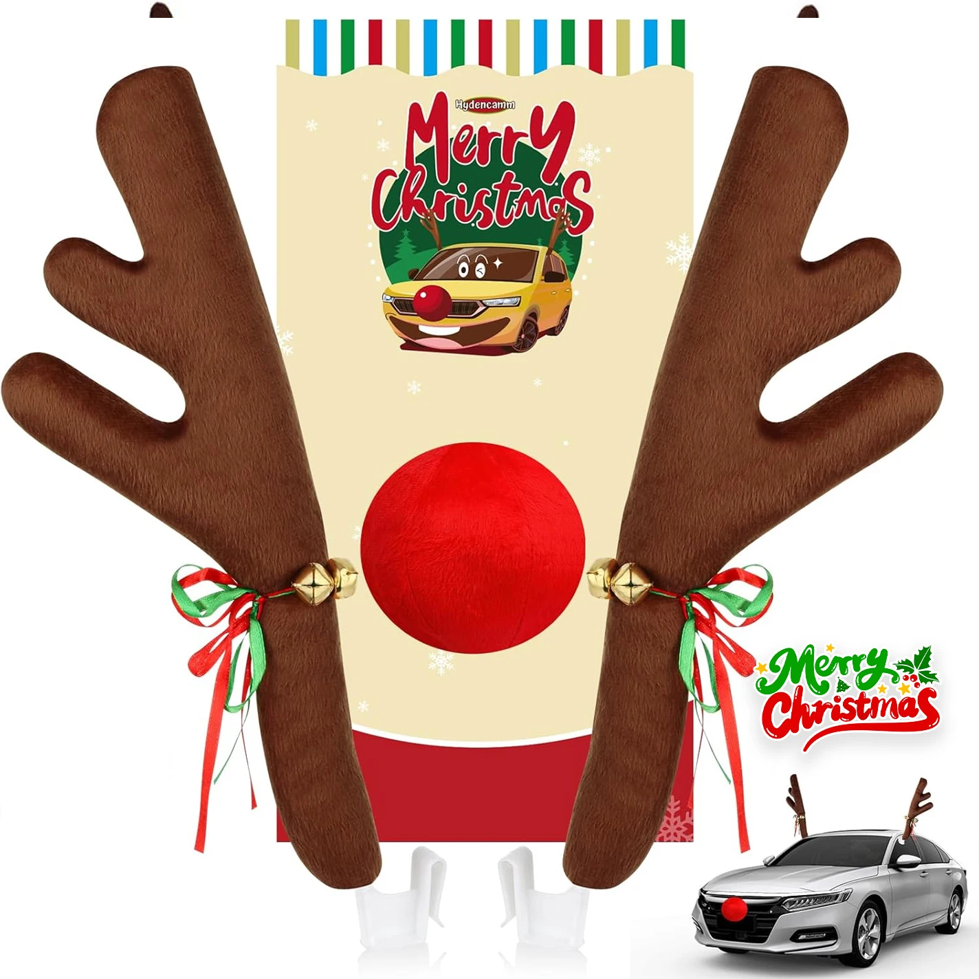 

Оленьи рога, автомобильные украшения, рождественские украшения для транспортных средств с зимними колокольчиками, лось, аксессуары для рождественской елки для внедорожников, грузовиков