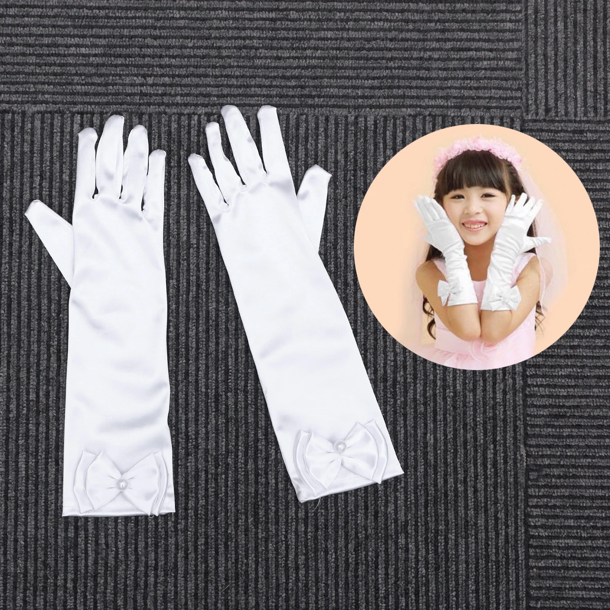 

Children Kids Dress Gloves Satin Long Fashionable Comfortable Wedding Church Baptism Pageant Prom Ball Gloves