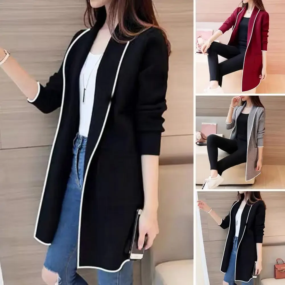 

Women Winter Jacket Stylish Warm Fall Winter Women Fall Jacket Mid-length with Pockets Women's Open Stitch Cardigan for Ladies