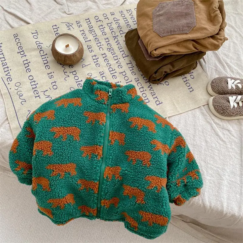 Herfst Winter Jongen Kinderen Fleece Dikke Warme Jas Retro Meisje Baby Gewatteerde Katoenen Lange Mouw Tops Kind Plus Fluwelen Casual Jas