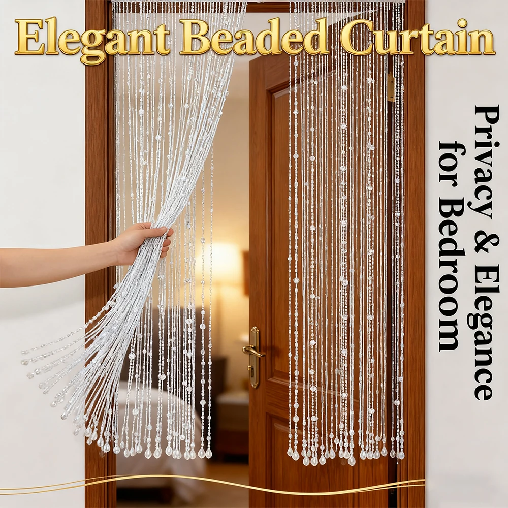 Crystal Beaded String Curtains–Shiny Flash Line Tassel Screen Door Window Divider Blind String Door Curtain Wedding Door Curtain