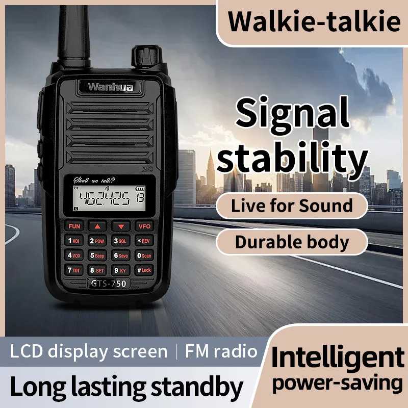 Wanhua-walkie-talkie de mano GTS-750 con frecuencia UHF de 400-470MHZ y comunicación de 10km, batería de litio de 2800mAh