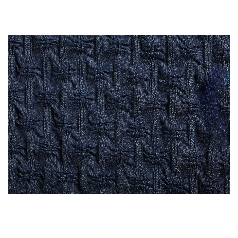 Tissu Denim Déformable Plissé Bleu Profond Bergame, Vêtements Lavés, Grillade pour Couture, Bricolage, Polyester, Coton