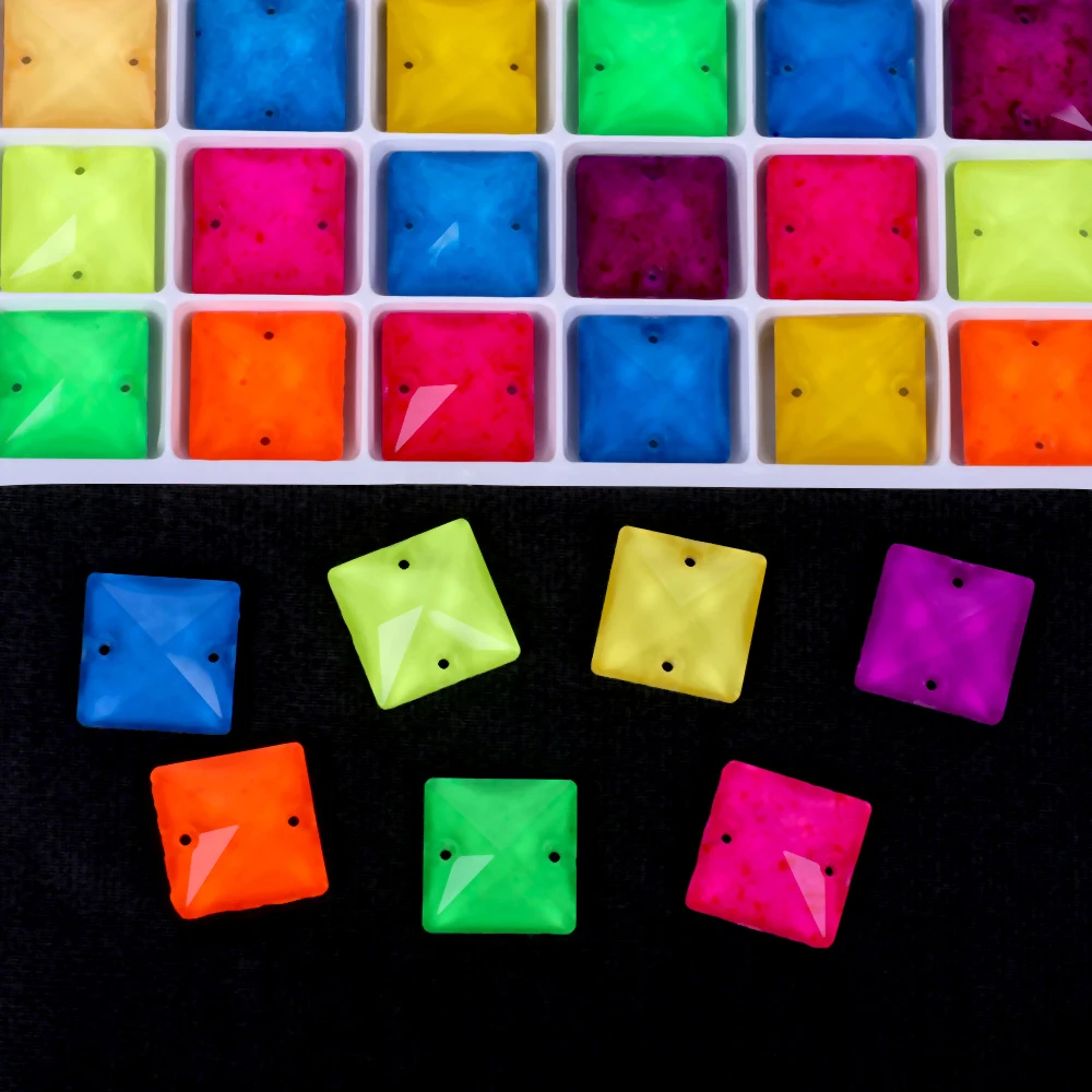 VC Neon Fluorescent Square Sew on Rhinestone Square Sewing Diamond Glass Diamond Flatback DIY Accessories Wedding
