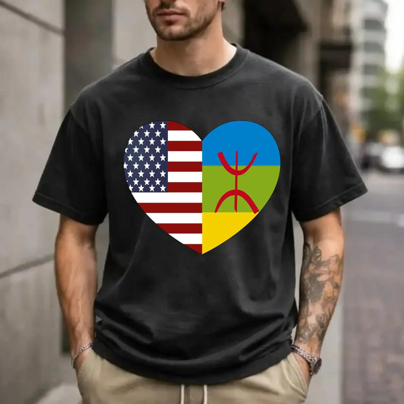 Amazigh Born American Grown T Shirt Berber Pride vintage Washed designer clothes Comfortable streetwear Stretched Unisex Casual