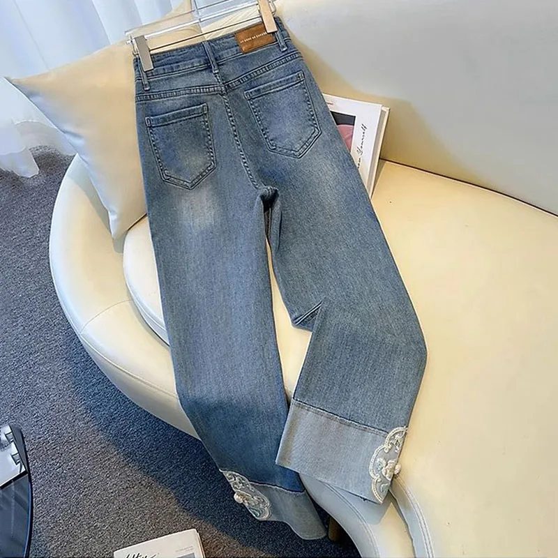 กางเกงยีนส์ทรงตรงผู้หญิง สไตล์ชาติพันธุ์ ปักลายใหม่ ฤดูใบไม้ผลิ ฤดูใบไม้ร่วง 2025 ทรงหลวม ใส่สบาย ดูดี มีสไตล์