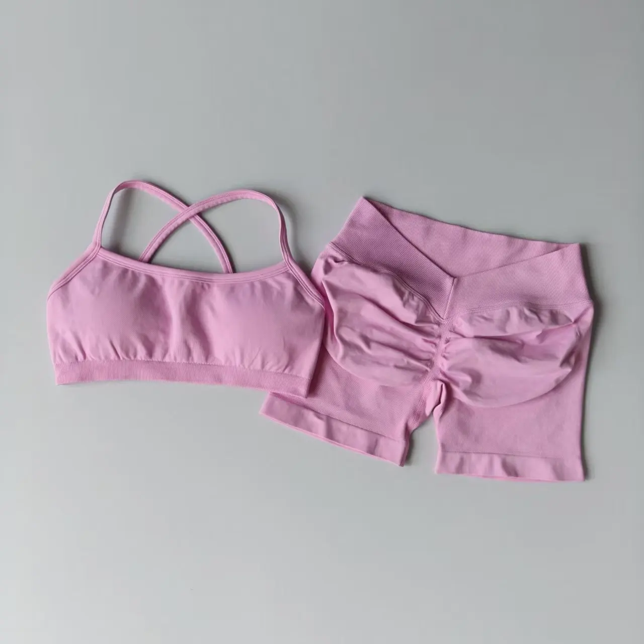 Seamless 2PCS Leggings Set Women Seamless Yoga Set High Waist Scrunch Butt Shorts With Halter Sports Bras Workout Gym Suit Set - Image 6