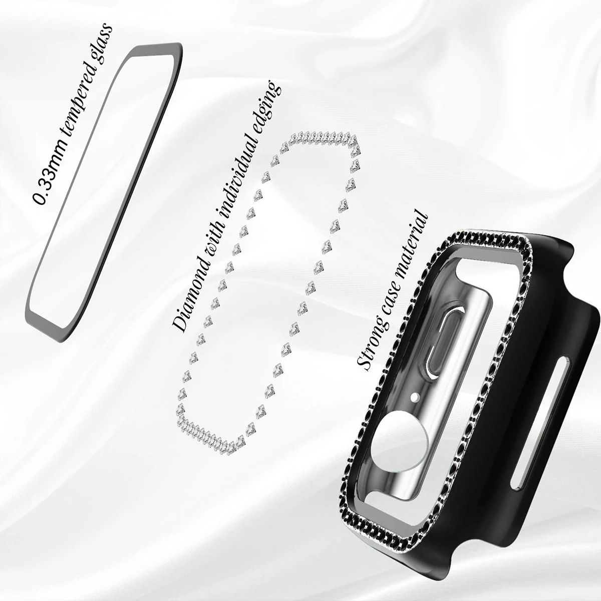 Bling PC Case para Apple Watch, Bumper Protective Cover, Single Diamond, Série 10, 46mm, 42mm, Acessórios