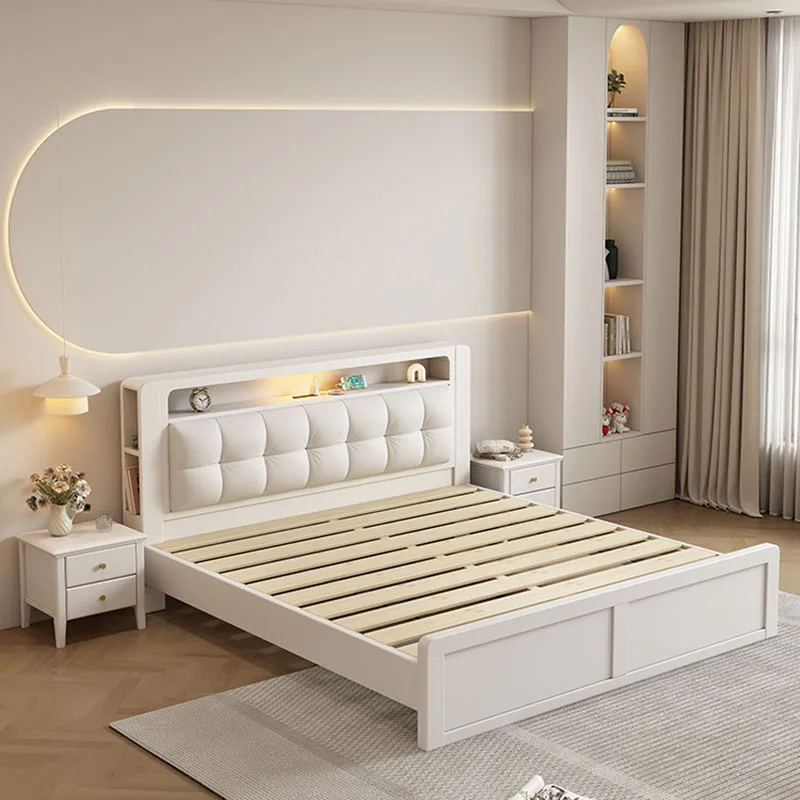 White Solid Wood Beds Modern Minimalist Nordic Storage Beds Luxury Drawer Camas Moderrnas Inteligentes Bedroom Furniture