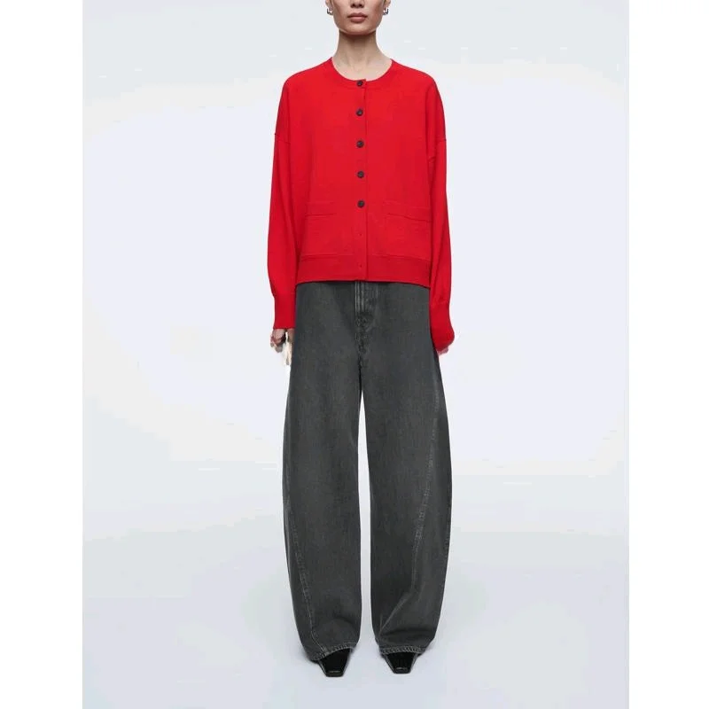 Primavera nova chegada feminina preguiçoso sle casual malha redonda ne aberto cardigan solto ajuste longo sve fibra de poliéster commute s...