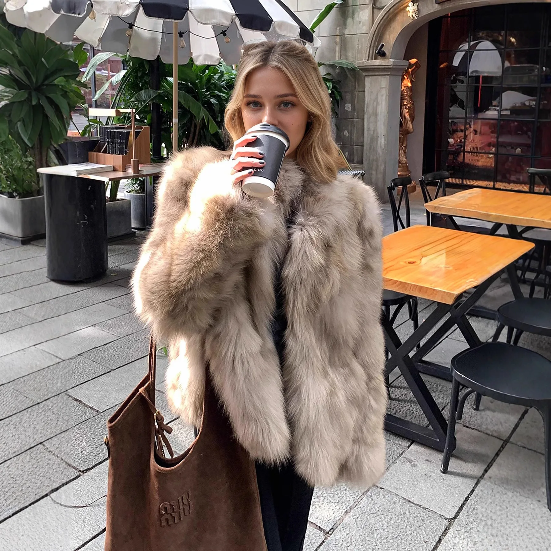 Manteau de fourrure à col montant pour femme, vêtement d'extérieur chaud, Jaet Youth Sle Briti Sle Thiened, manteau d'hiver