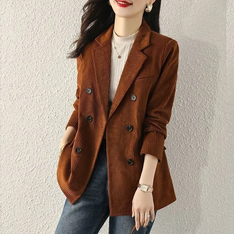 

UNXX Spring Autumn Winter British Corduroy Short Blazers Retro Casual Solid Color Double-breasted Loose Jacket Women Clothing