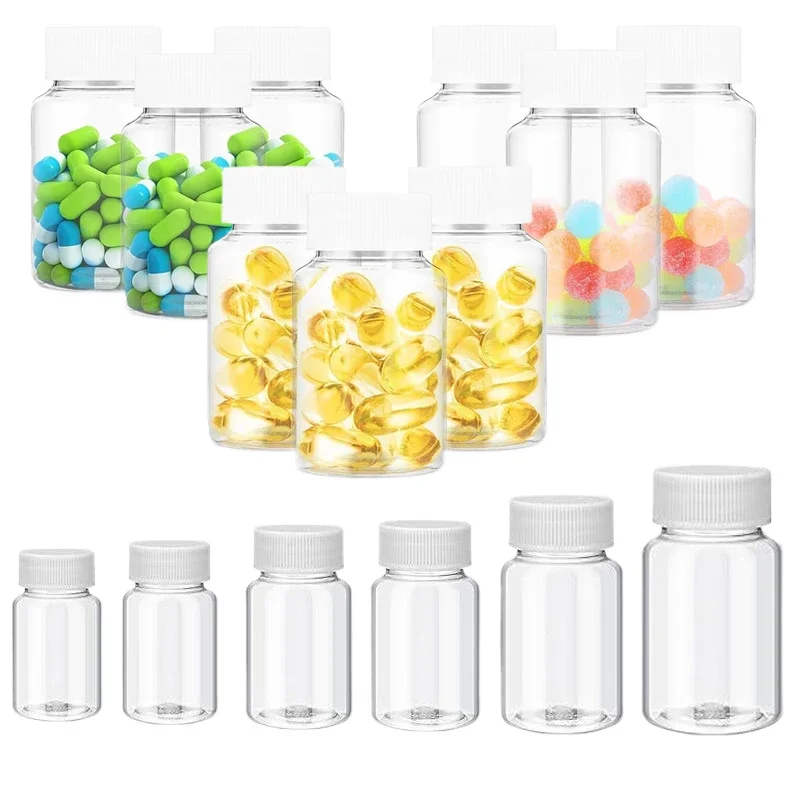 

100pcs 15ML-100ML Refillable Clear Plastic Medicine Bottles Mini Travel Pill Powder Tablet Dispenser Containers for Liquid Beads