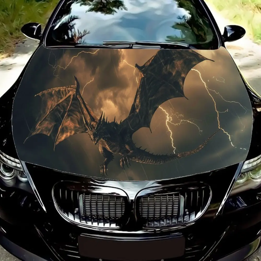 

Драконы, молния, гроза, капот автомобиля, цветная виниловая наклейка, графический капот грузовика, автоаксессуары, декор, защитная наклейка, подарок