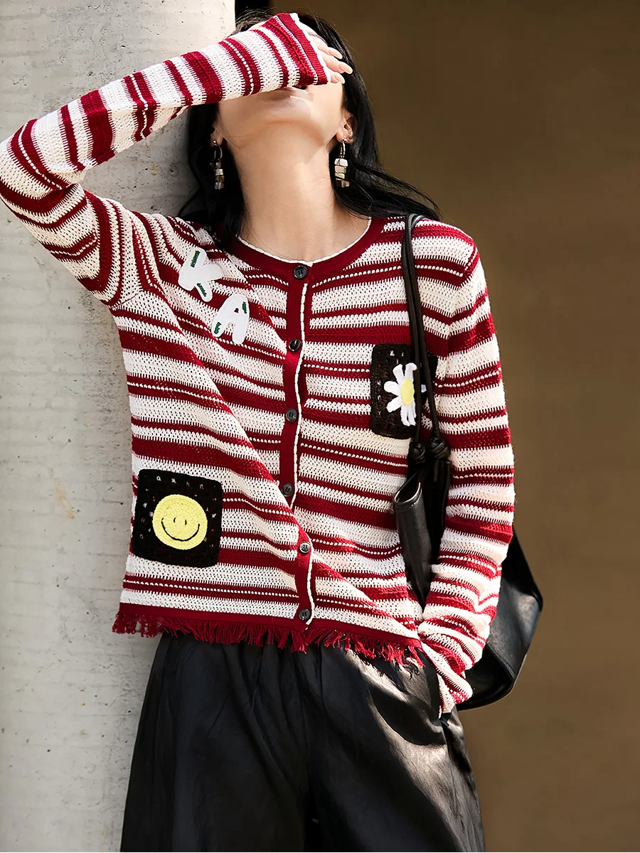 

Женский вязаный открытый кардиган Artist Sle, осенний новый модный мягкий полиэстер, акрил, нейлон, шерсть, шелк, полосатый и id для матери