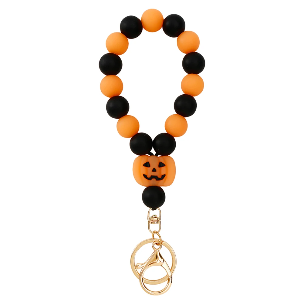 

Adjustable Pumpkin Keychains Key Lanyard Wrist Strap for Phone Keys Beaded Lightweight Gift Bracelet Detachable Chain
