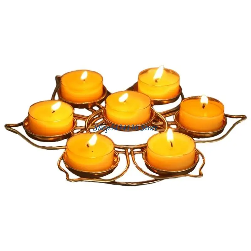 H7ED Lamp Holder Lotus Shaped Candlestick Ghee Lamp Dinner Table Decor